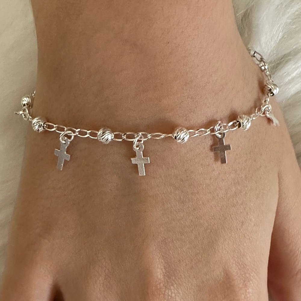 925 sterling Silver Cross Charm Bracelet